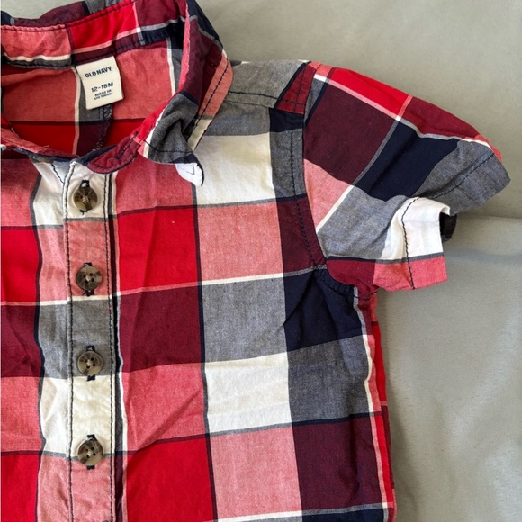 Old Navy Red Navy White Plaid Button-Up Romper - Picture 6 of 7